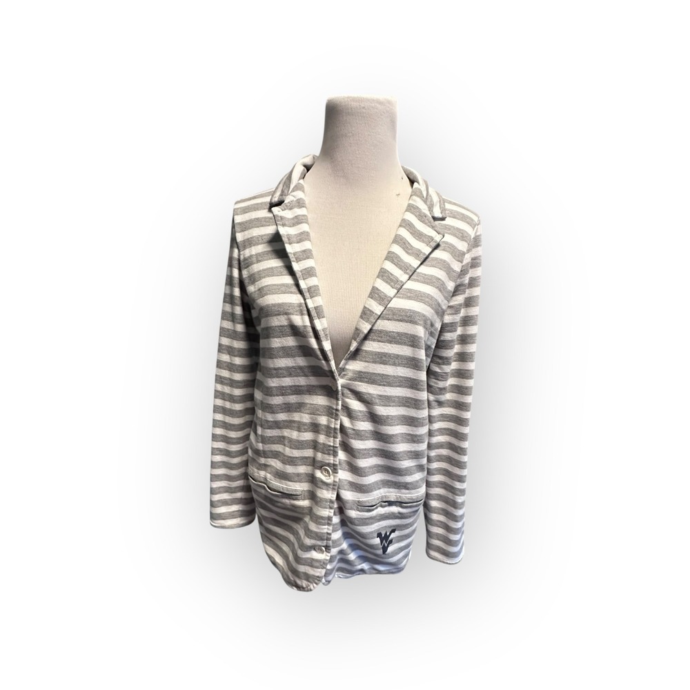WVU West Virginia University Knit Blazer Gray White Striped Women's Small